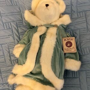 Plush Teddy Bear in Green and Cream